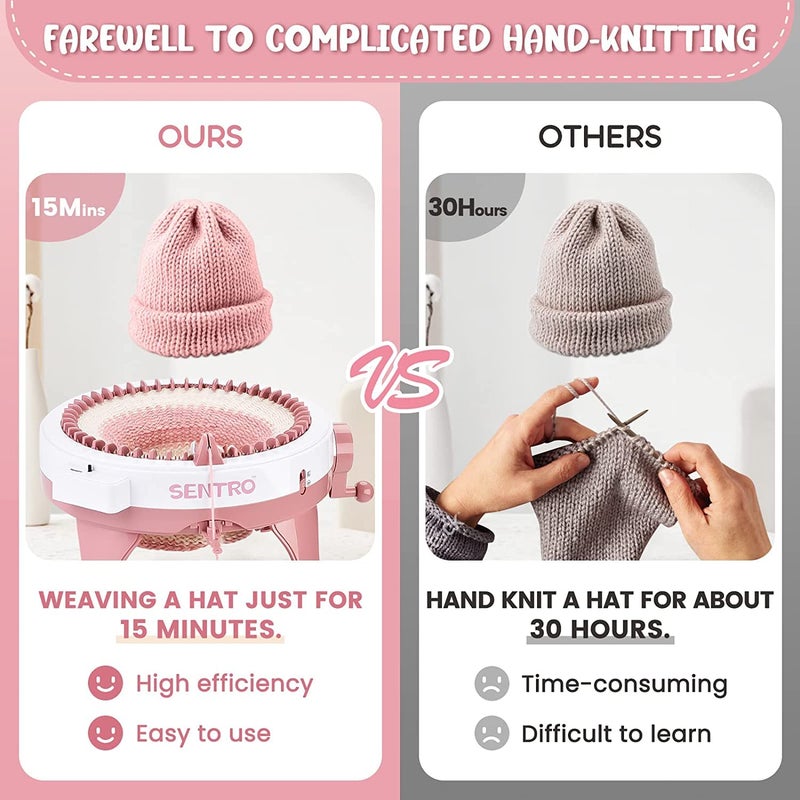 Sentro ماكينات حياكة SENTRO 48 إبرة مع عداد الصفوف، آلة حياكة ذكية، نول دائري للحياكة، مجموعة ماكينة حياكة مزدوجة، اصنع بنفسك وشاح وقبعة وجوارب - Image 5